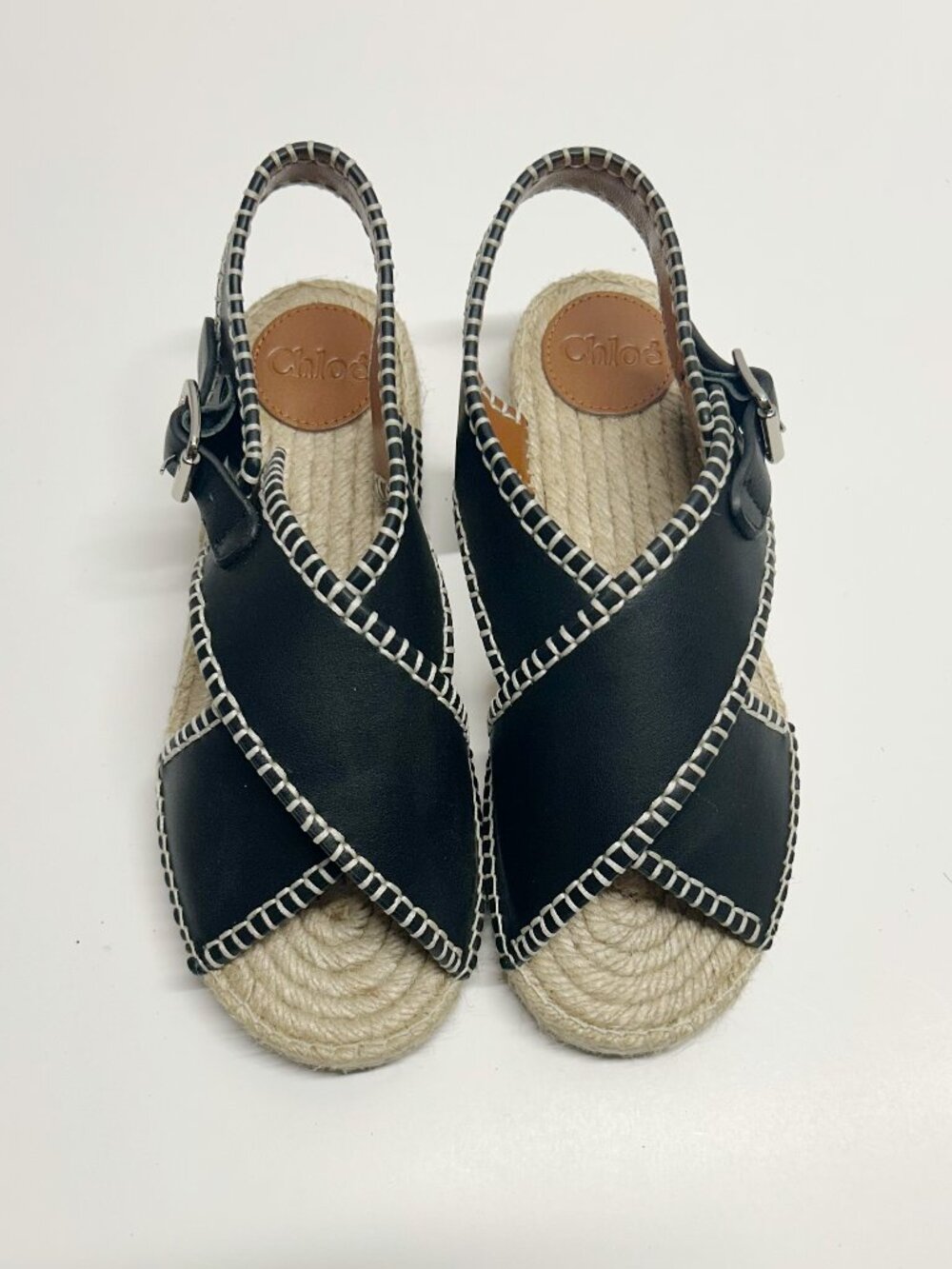 Chloe Black Leather Crisscross Espadrille Sandals